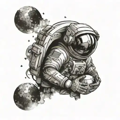 An Astronaut Holding A Football Helmet With A Galaxy Background