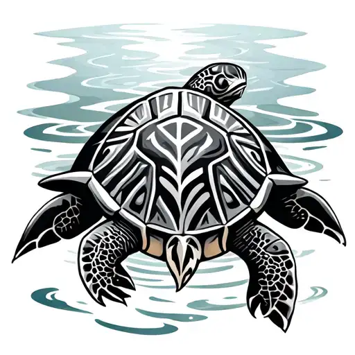 Tribal Turtle With Water Background