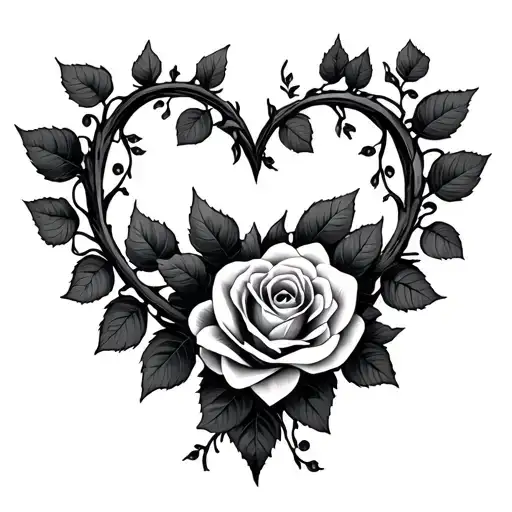 Vine Leaves And Rose Leaves Intertwined Hearts