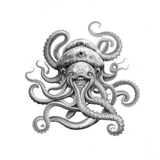 Kraken Hidden In The Ocean Pulling A Large Ship Down