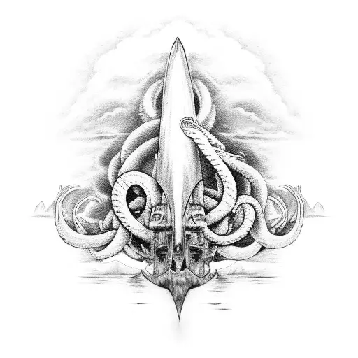 Large Galley Ship Bring Pulled Underwayer By A Kraken