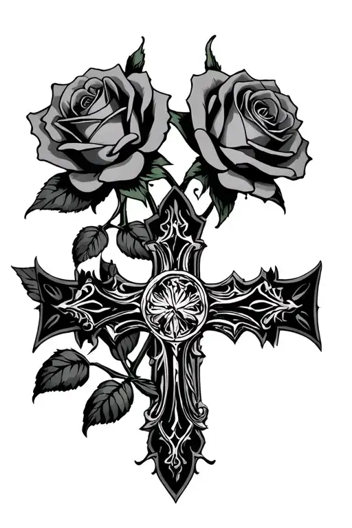 Four Roses With A Gothic Cross