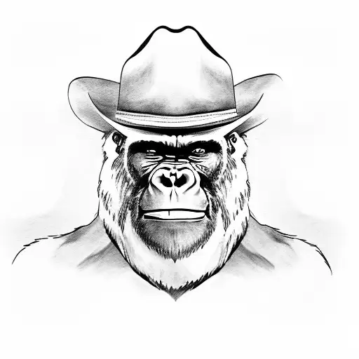 Gorilla As A Sheriff Wearing A Cowboy Hat With Holster Holding A Banana