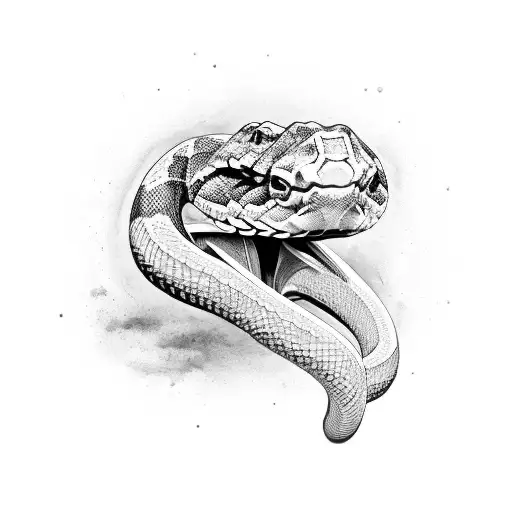 Two Headed Diamond Back Rattle Snake Wrapped Around A Large Human Skull