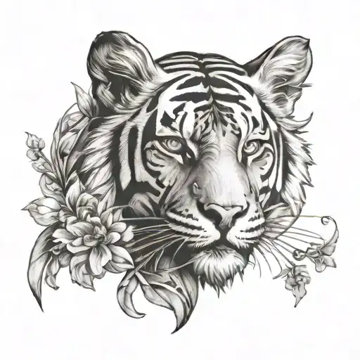 Tiger With Floral Elements Intertwined