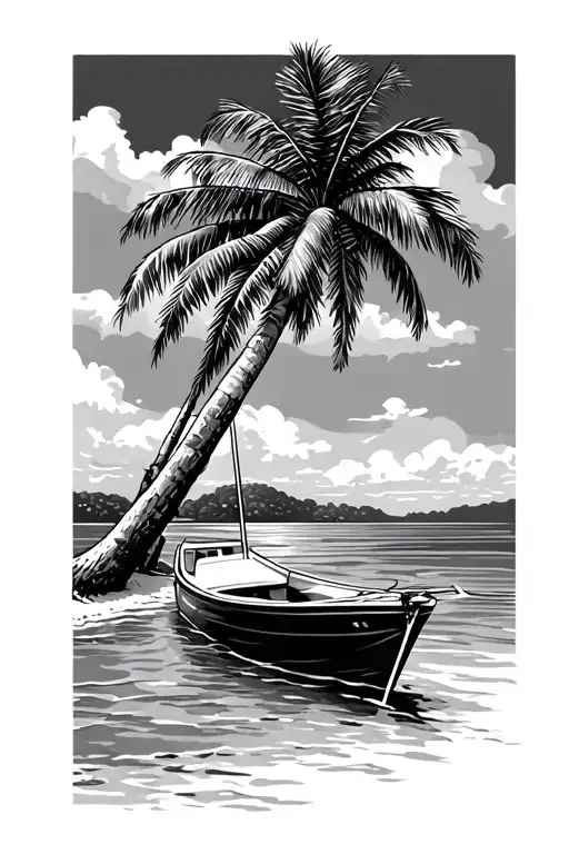 Beach With Palm Trees And Boat
