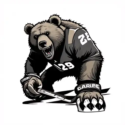 Scary Grizly Bear Hockey With Number 29