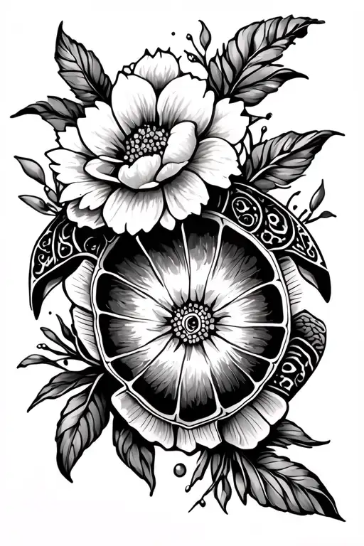 Turtle With Flowers Around Her