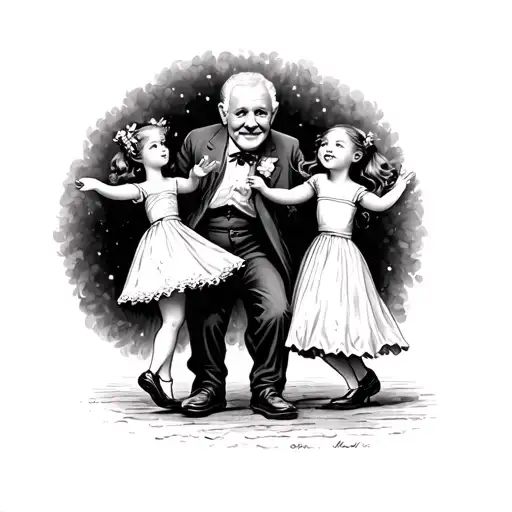 Little Girls Dancing On Granddad's Feet