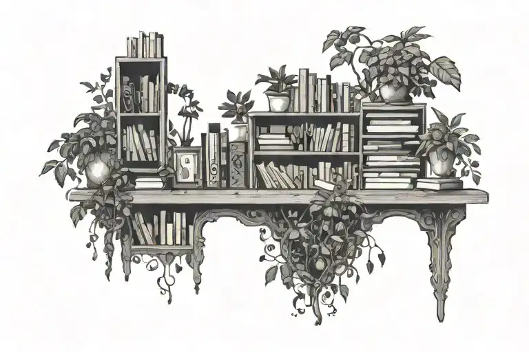 Horizontal Long Bookshelf Not Much In Width With A Singular Creeper Plant