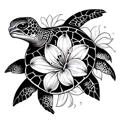 Turtle With Lily Flower