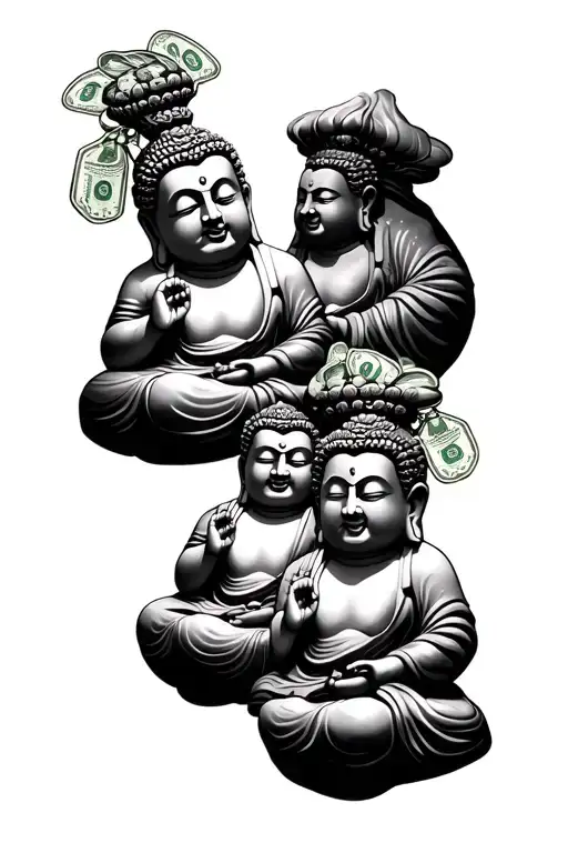 3 Buddahs And Money Bags