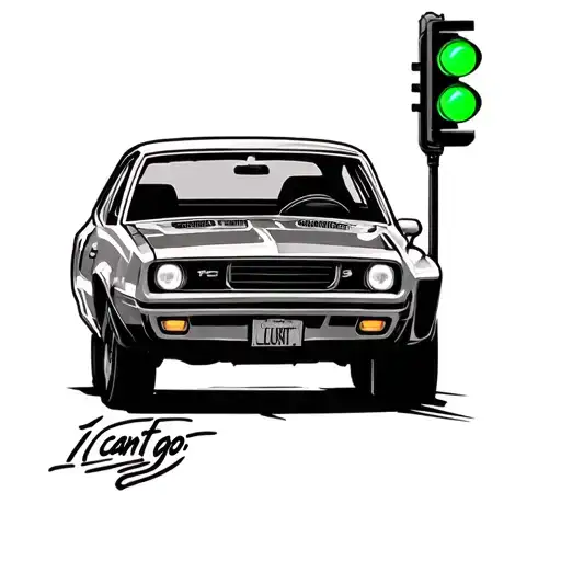 A Car And A Greenlight That Says 'I Can't Go'