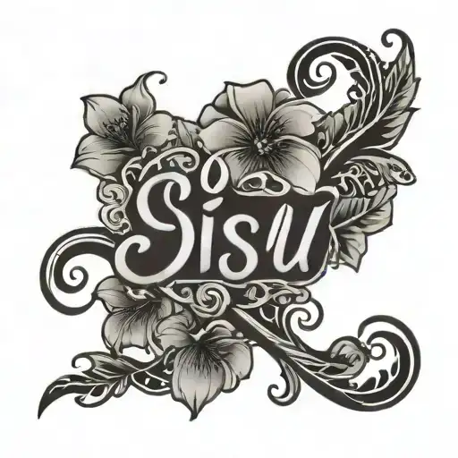 The Word Sisu In Script With Vines And Flowers Intertwined
