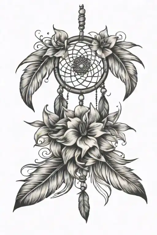 Dreamcatcher With Lily's And Feathers Falling