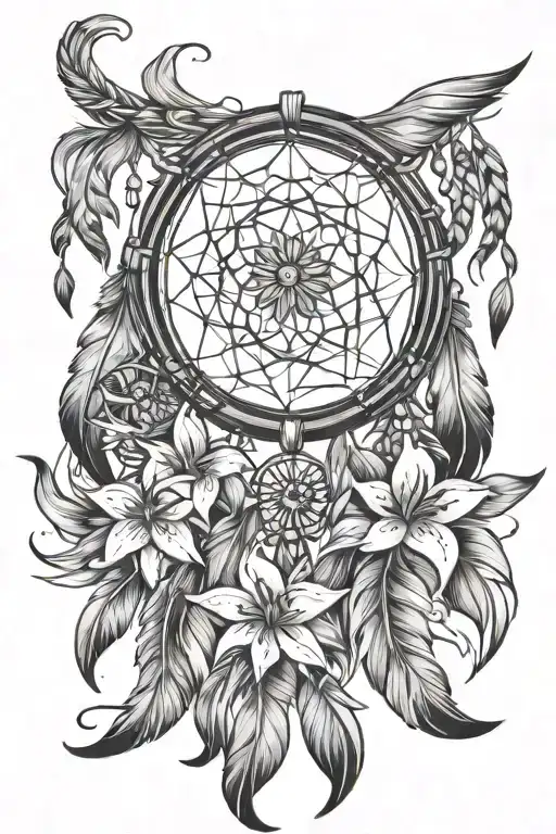 Dreamcatcher With Lily's And Feathers Falling