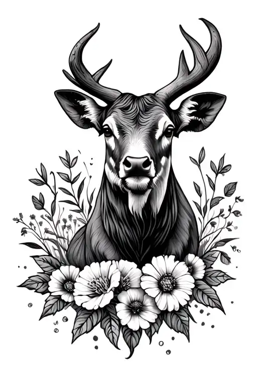 Texas Land Animal Mixed With Flowers