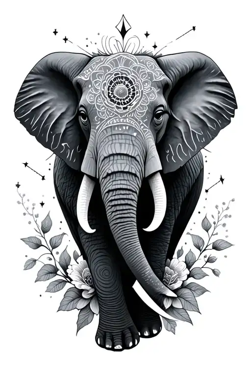 Floral Geometric Elephant With Constellation