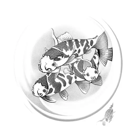 Koi Fish Integrated Into A Light And Dark Sphere