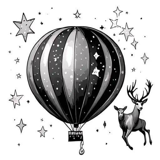 Balloon And A Flying Deer Through The Stars