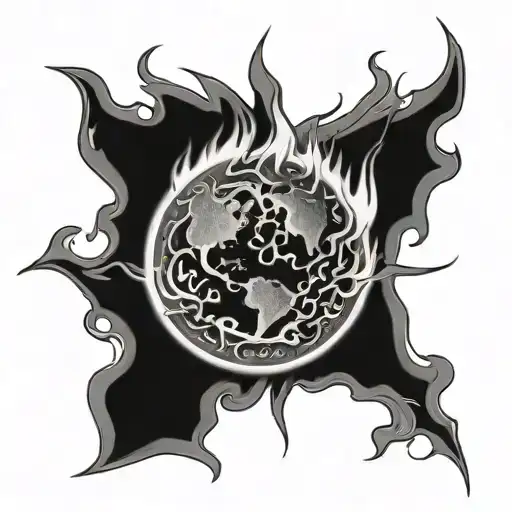 Earth On Fire Flames Surrounding