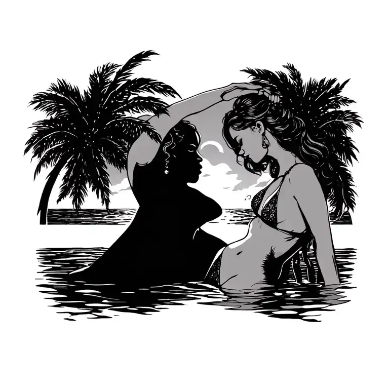 Ciloetee Of Woman Facing Me In A Corona Bikini In Sunset Background