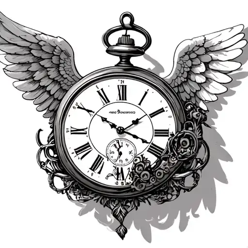 Disassembled Pocket Clock Which Lies In Front Of Hanging Angel Wings