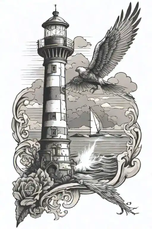 Lighthouse And Icarus Falling From Sky