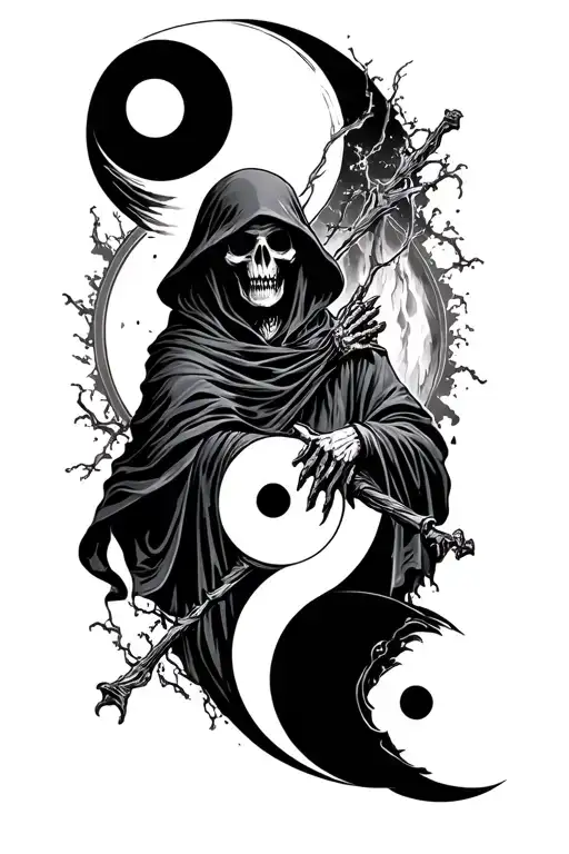 Grim Reaper And With Yin Yang Simple As Moon