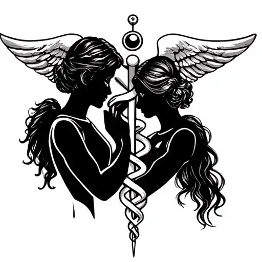 Girl And Boy In Medical Caduceus Intertwined Symbol