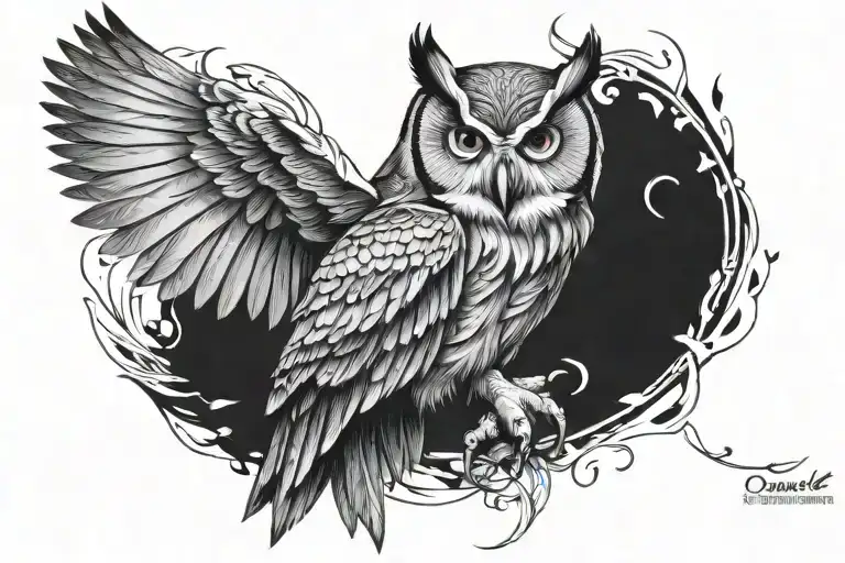 Make Me An Owl Tattoo Design With Female And Male Details As Feathers On The Owl's Wings