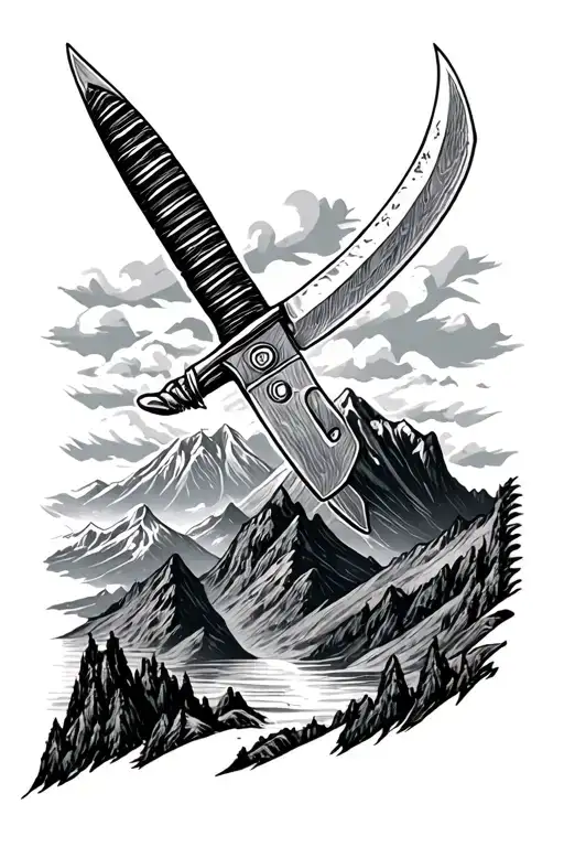Mountain Landscape And Knife