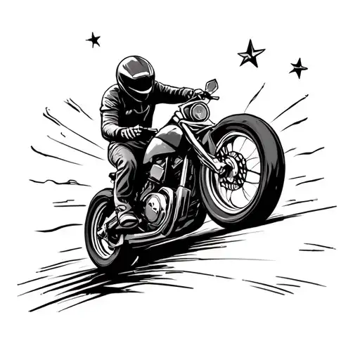 Motorbike Riding Into Sun Setting With 3 Stars In Sky