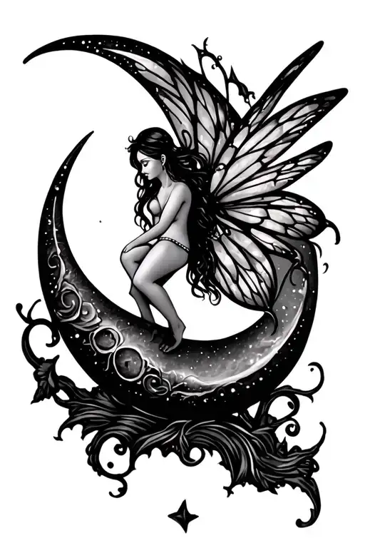 Fairy Sitting On Half A Moon