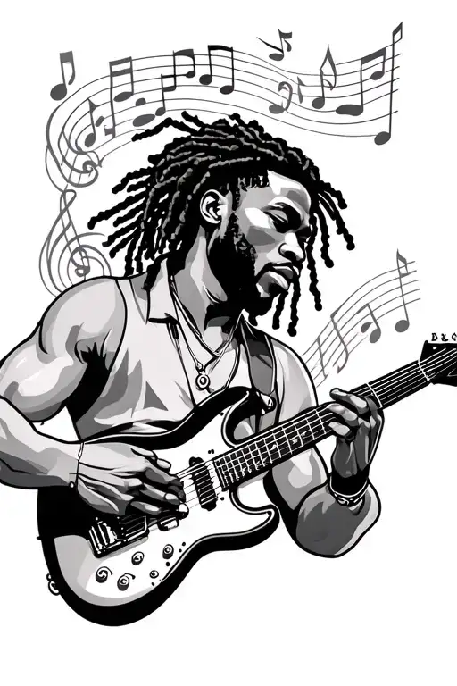 Guitar Roses Music Notes Man With Locs