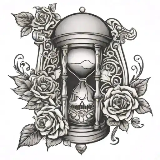 Hourglass With Skull And Roses