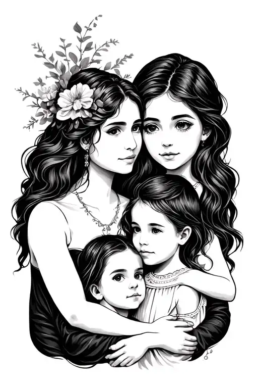 Mother Three Children And Mom