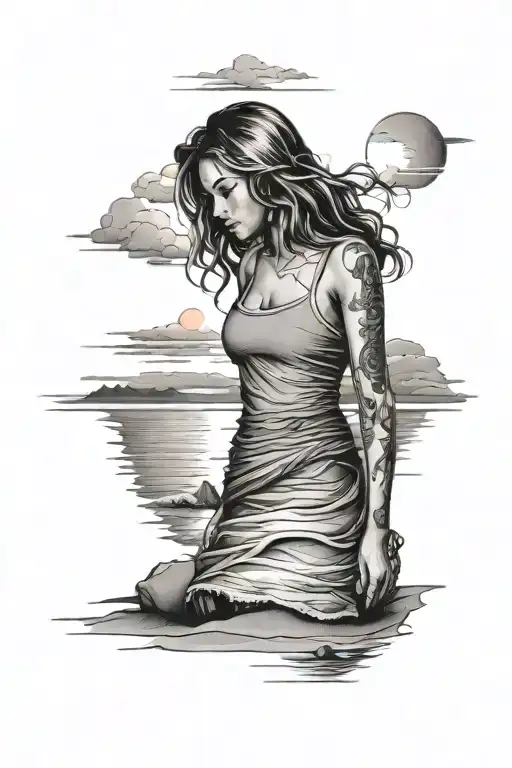 A Girl On The Beach Looking For The Sunset Over The Sea