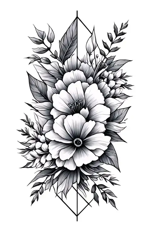 Light Floral Geometric Forearm Sleeve Tattoo Design