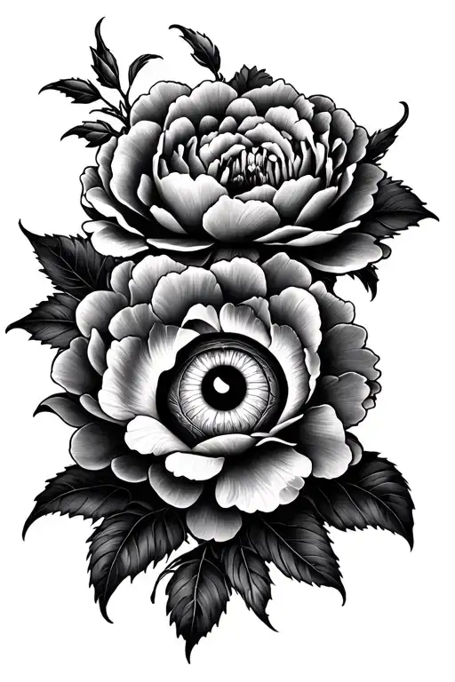 Peonies Covering For Arm With An Evil Eye As The Center Of The Center Peony