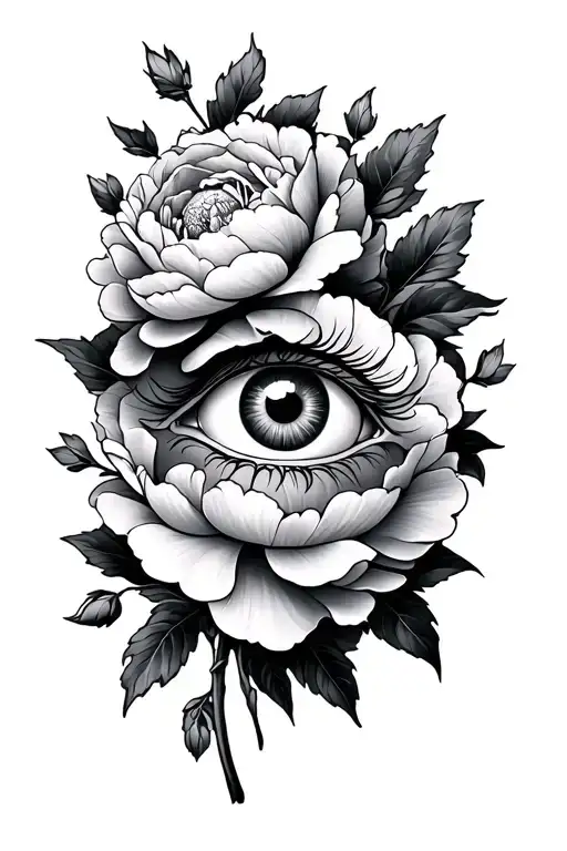 Lots Of Peonies Covering For Arm With An Evil Eye As The Center Of The Center Peony