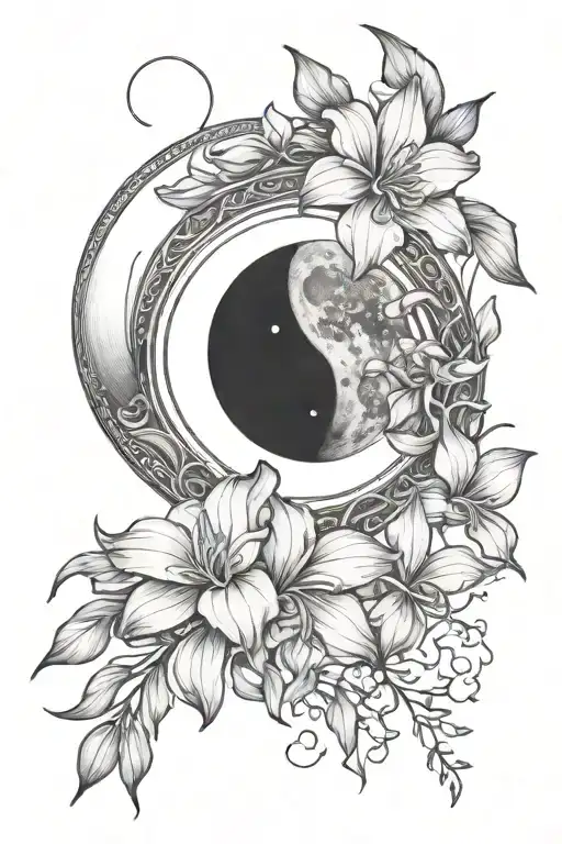 Phases Of The Moon With Iris Flower Intertwined