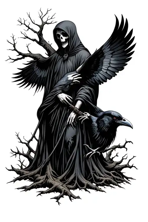 Grim Reaper With Raven And Woods Demonic