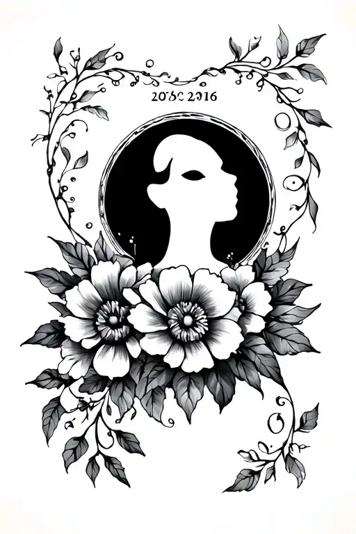 Tattoo With A Date Inside And Flowers Curving Downwards