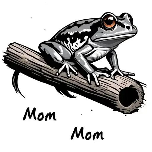 Tree Frog Sitting On A Log With Mom Written Beneath