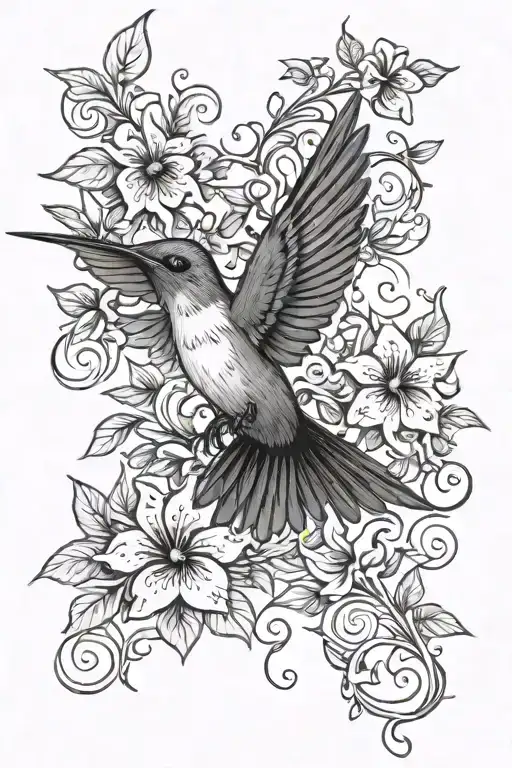 Floral Vine With Humming Bird Flying