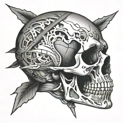 Skull Without A Lower Jaw With Two Crossed Scientific Pippetts Underneath The Skull