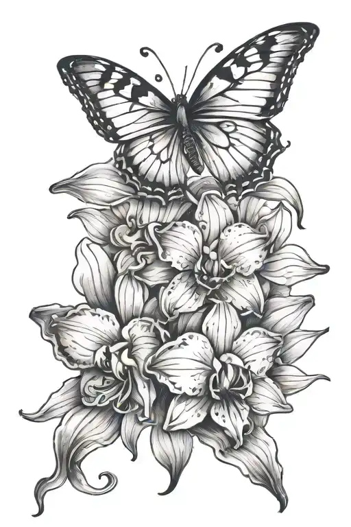Butterfly Flying Lily Rose Orchid Flowers
