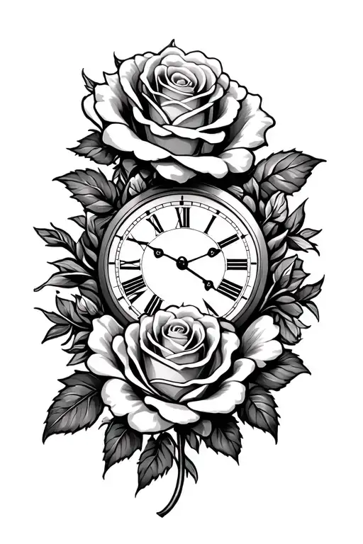Clock And Rose Surrounded