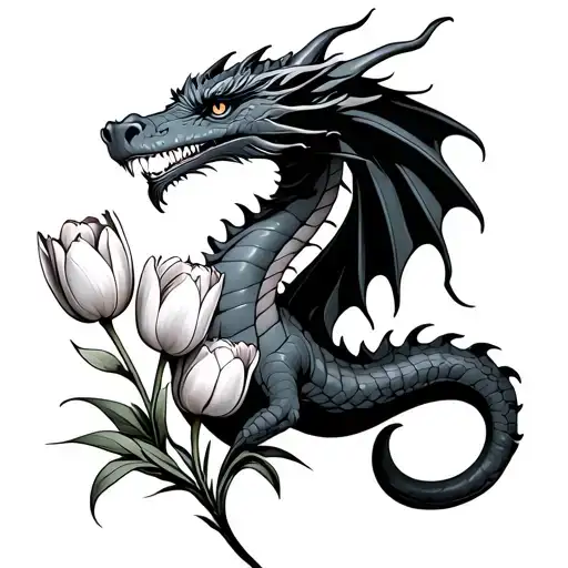 Dragon With A Tulip And A Flower Bouquet